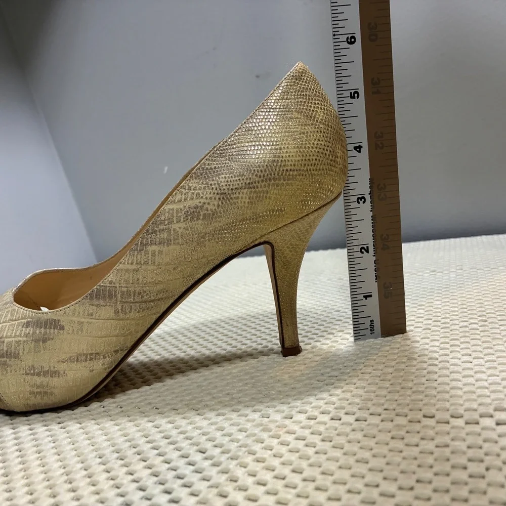 Kate Spade New York Billie Peep Toe Heels Gold Snakeskin‎ Leather Pumps Size 7